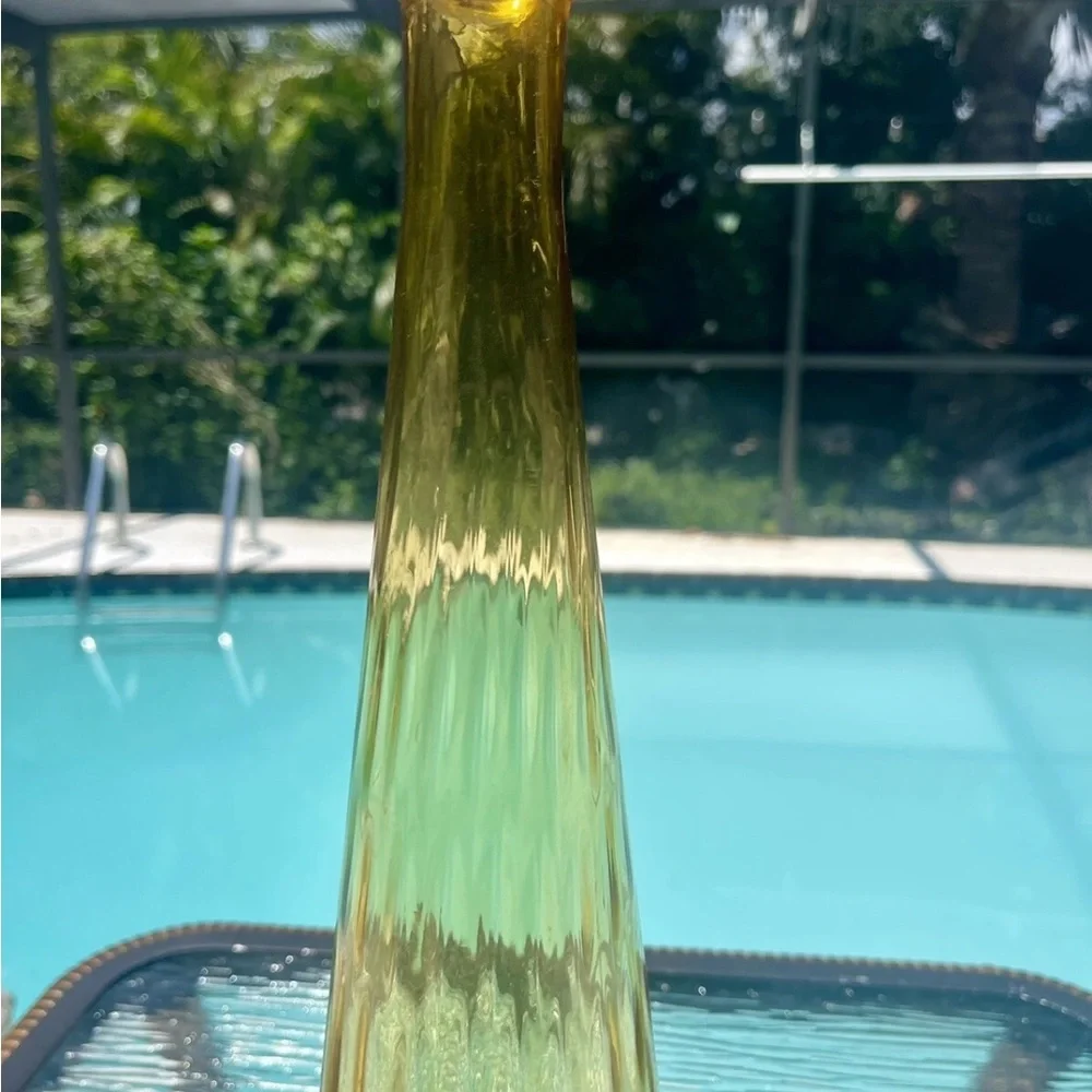Vintage MCM‎ Empoli Glass Amber Genie Bottle Decanter Stopper Italy DAMAGE